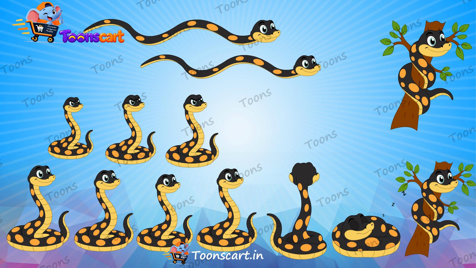 Premium Indian Python Snake(Saanp) Animated Reptile Character