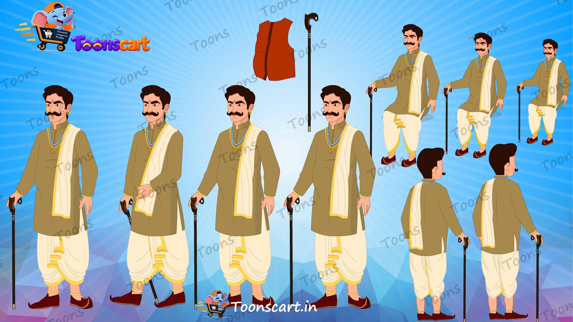Indian Village Angry Seth Jamindar(Mukhiya) Animated Human Character