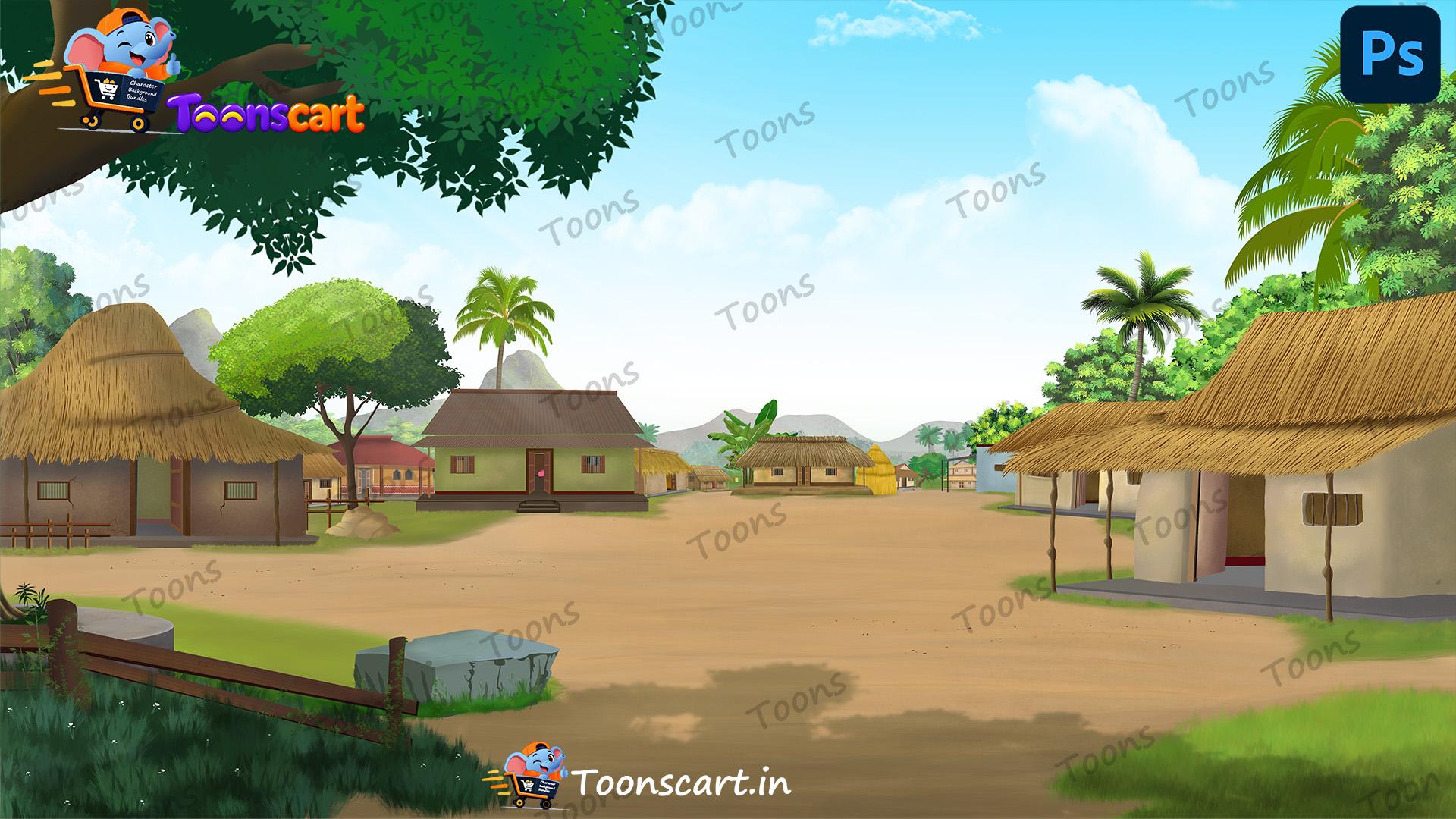 Indian Village Morning Scene PSD High Quality Background