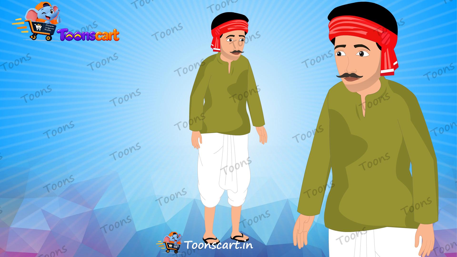 Indian Poor Village Man Animated Human Character