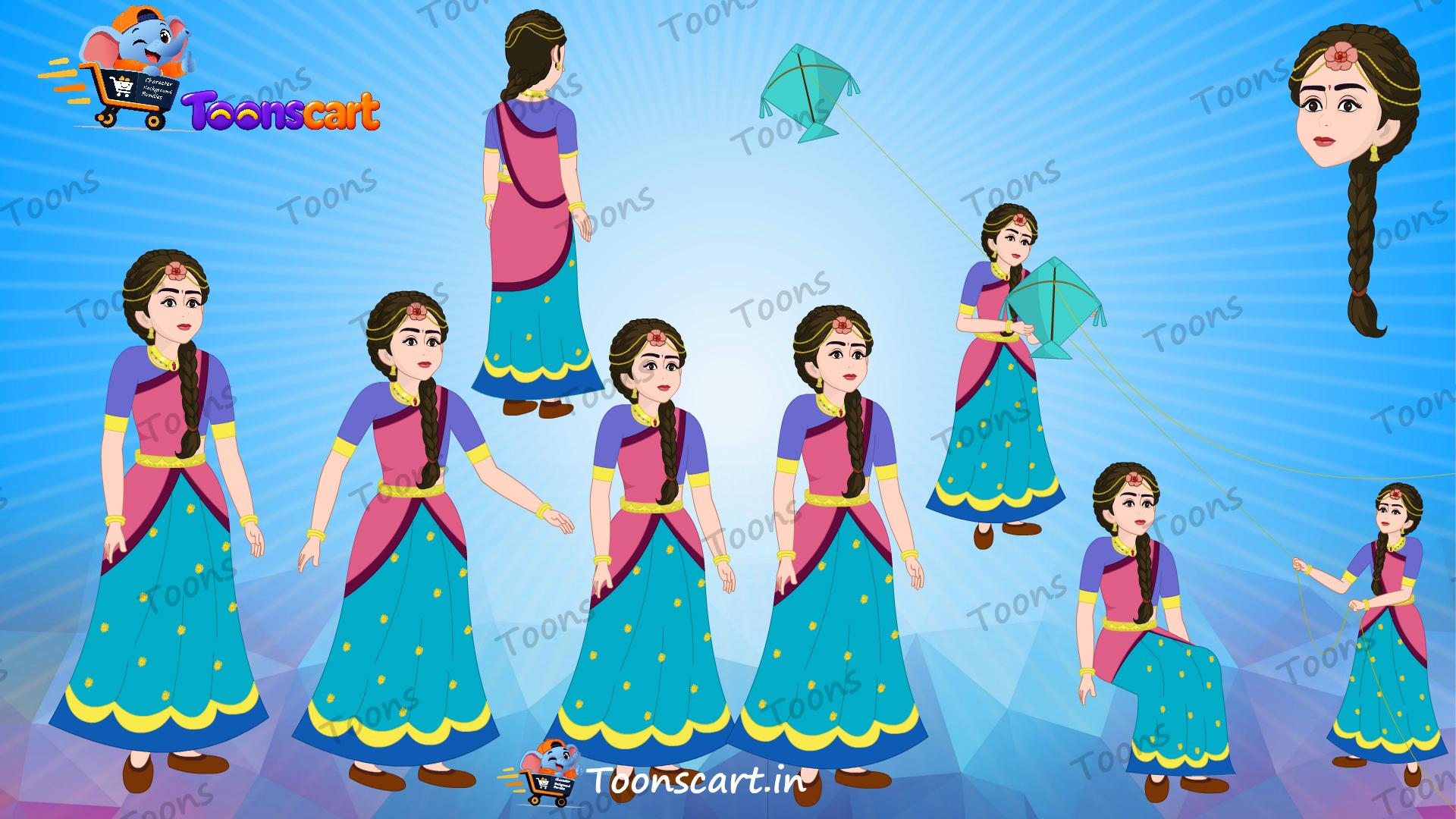 Indian Village Cute Rani Girl Daughter Animated Human Character