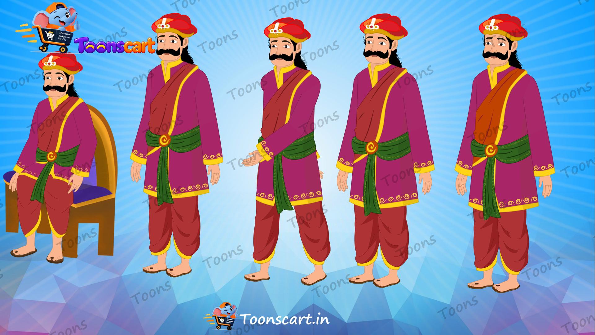 Indian King's Mantri Animated Human Character