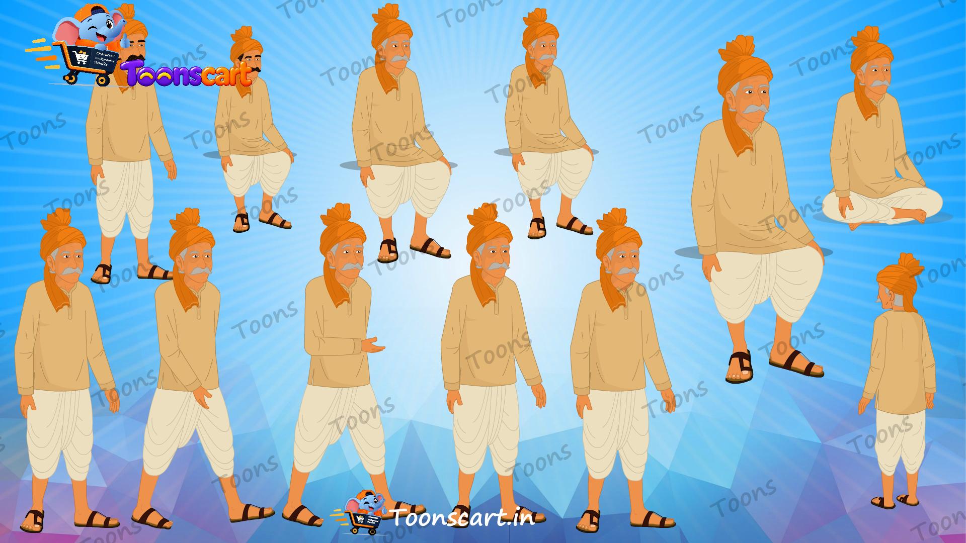 Indian Village Sarpanch Mukhiya Animated Human Character