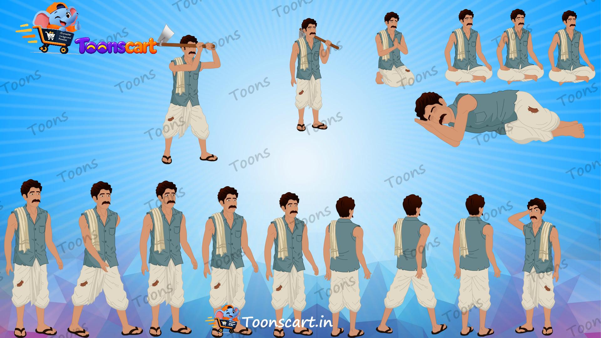 Indian Village Poor Kisan(Farmer) Animated Human Character