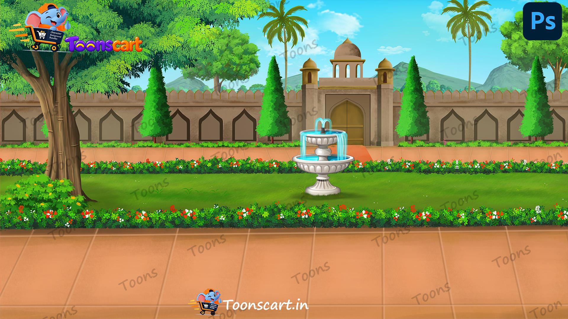 Indian Village King's Mahal(Palace) Garden View PSD High Quality Background