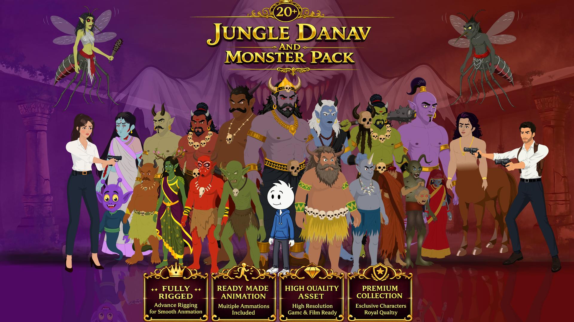 25 Jungle Danav And Monster Pack Animated Ghost Character Including Jinni,Jungle Devi,Rakshas, Demon King, Danav, Goblin, Baby Jinni etc