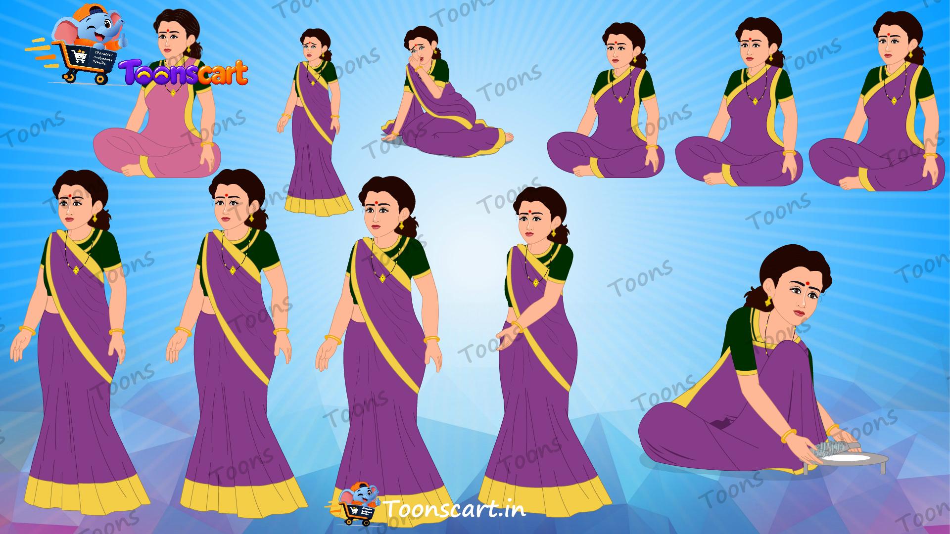 Indian Village Poor Married Woman Animated Human Character