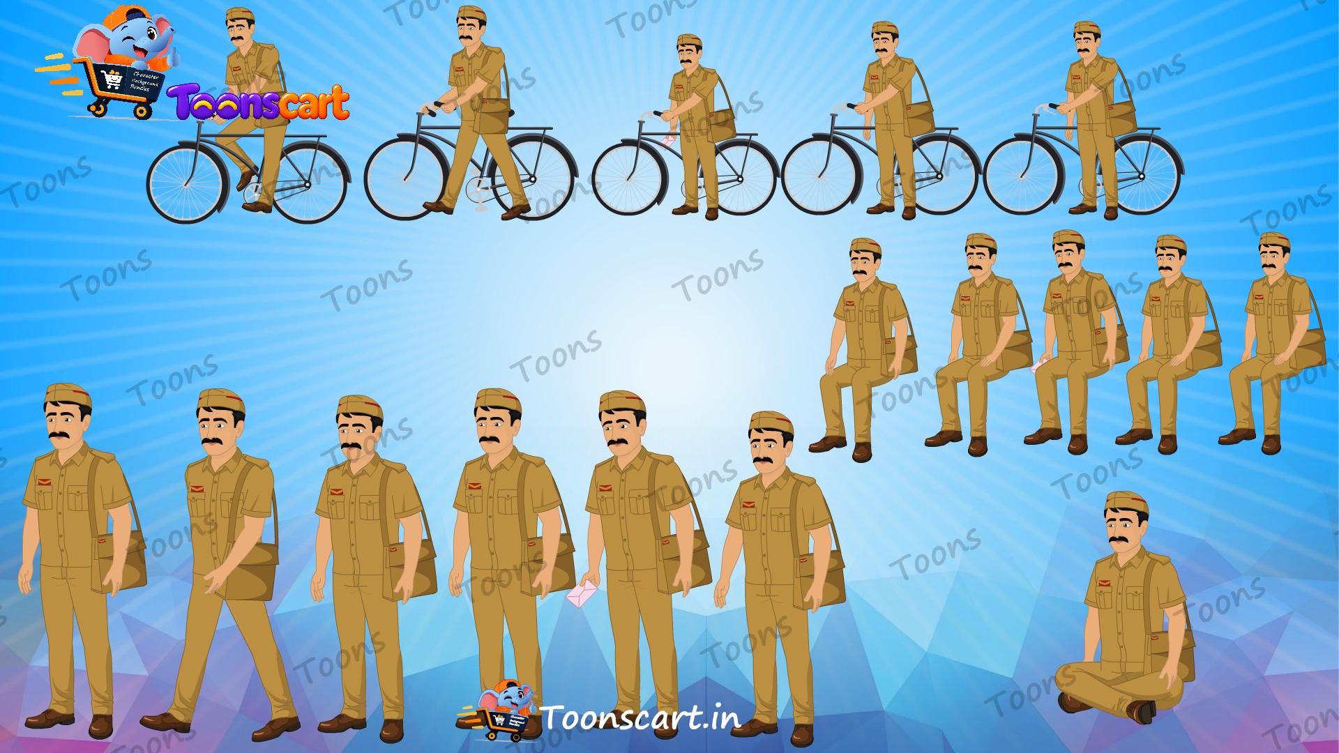 Premium Indian Village postman(postmaster) Animated Human Character Poses set