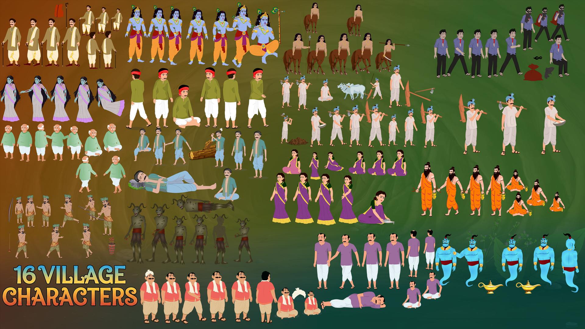 16+ Indian Village Man Pack Man,woman,saadhu,ghost etc Animated Human Character