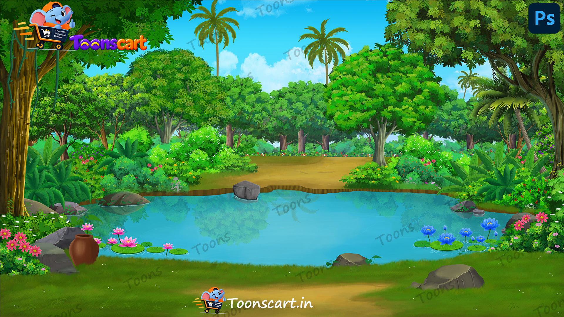 Dense Jungle Inside Water pond PSD High Quality Background