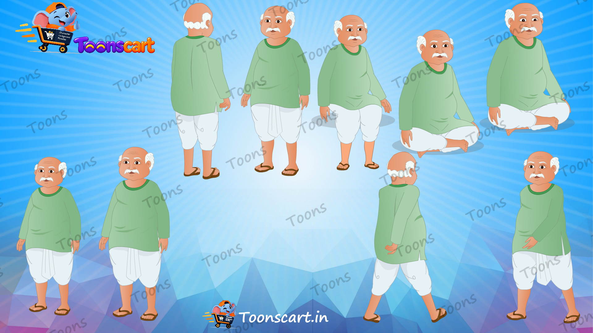 Indian Village Old Man Dhani Seth Animated Human Character
